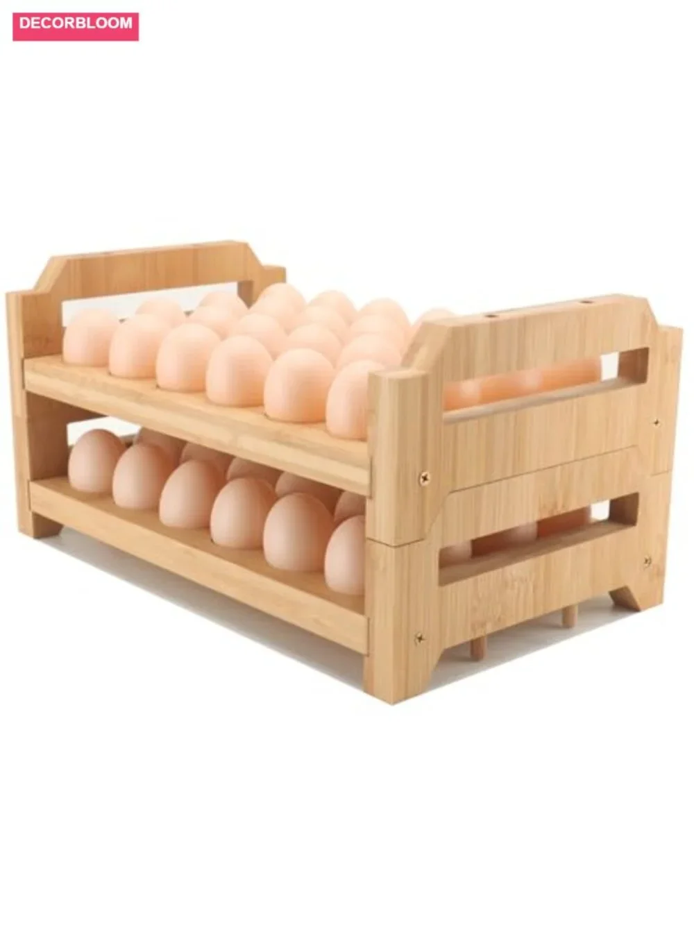 48 Egg Holder Countertop 2-Tier Stackable Bamboo Egg Tray with Anti-Slip Pads